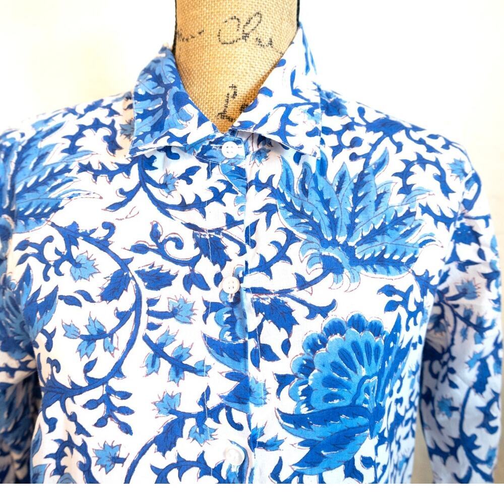 Guadalupe White and Blue Flower Dress Pre-loved Size Small Made in India - Picture 7 of 12